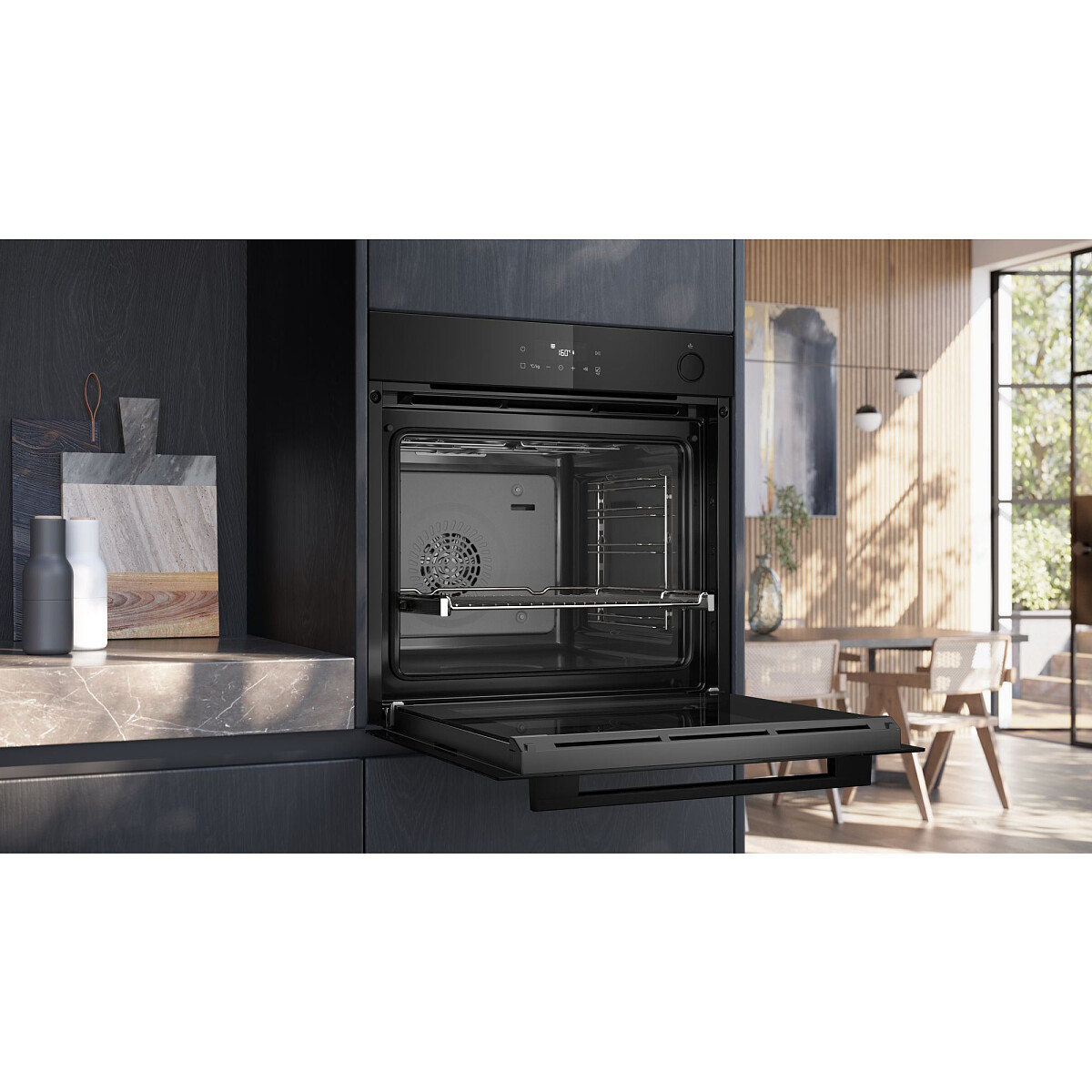 piekarnik parowy siemens iq300 hr232geb3 w zabudowie otwarty