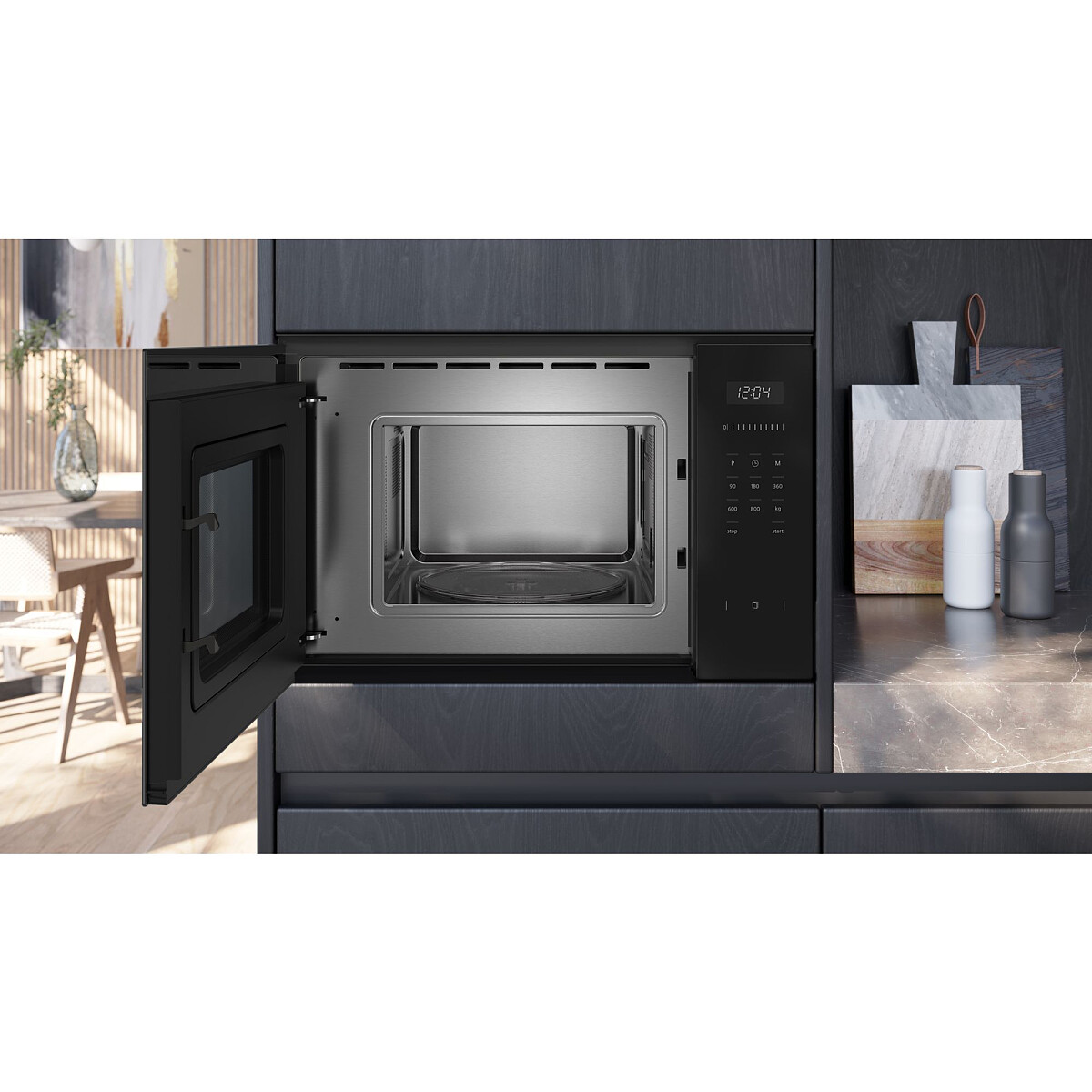 kuchenka mikrofalowa siemens iq500 bf525lmb1 aranzacja otwarte drzwi